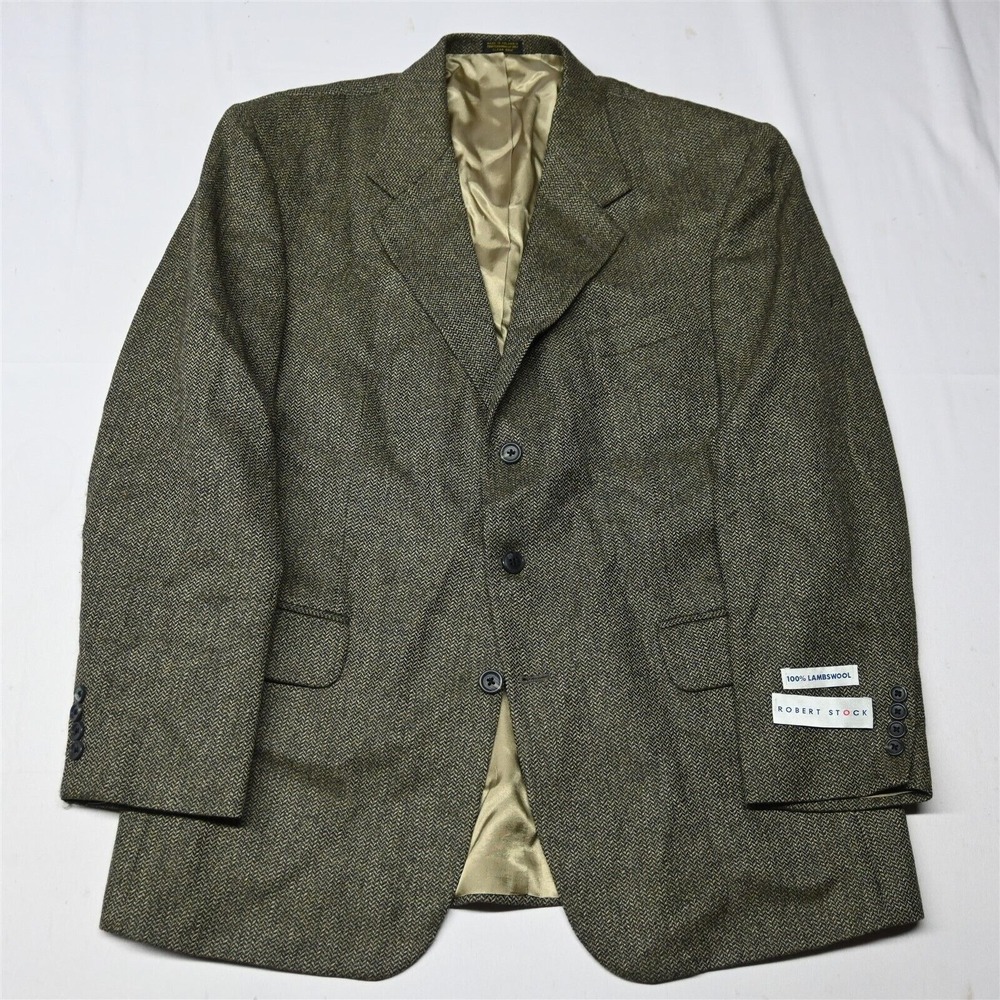 NEW Robert Stock 44R Gold Herringbone Lambswool Tweed Blazer Sport Jacket Coat